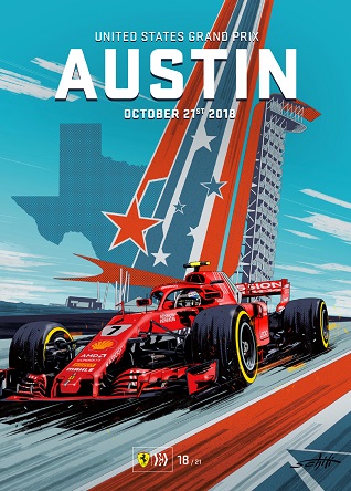 USA AUSTIN 2018 F1 FERRARI GRAND PRIX RACE POSTER COVER ART